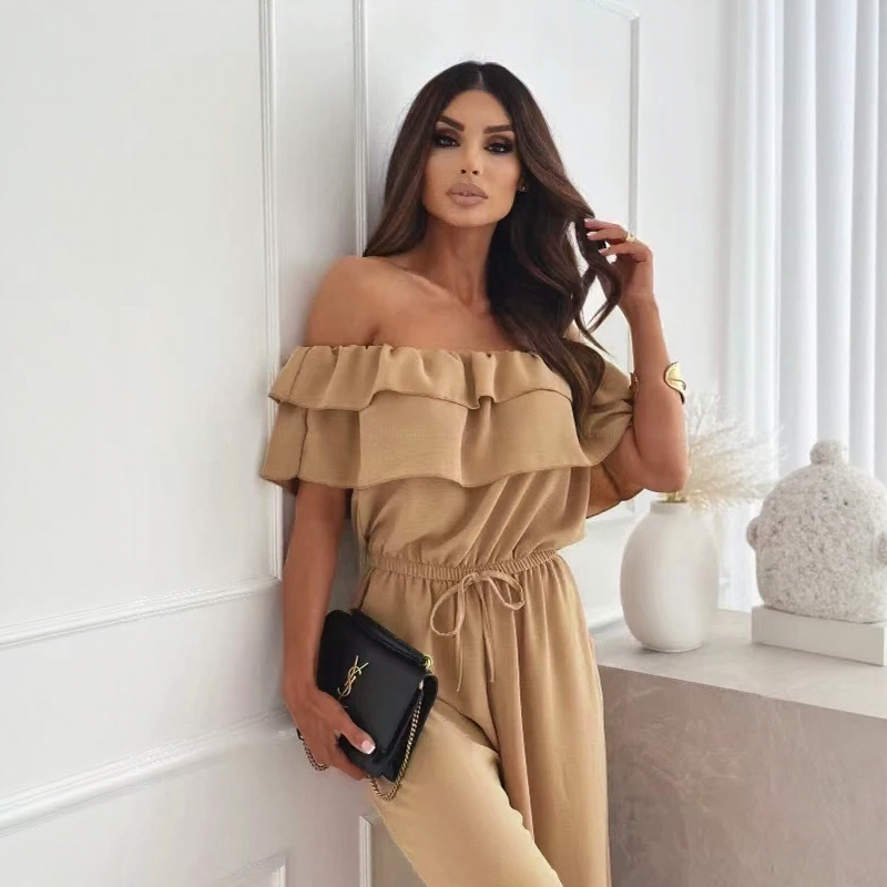Sydney™ Off-the-Shoulder Jumpsuit with Ruffles and Flowing Pants / Visual Impact with Absolute Comfort!