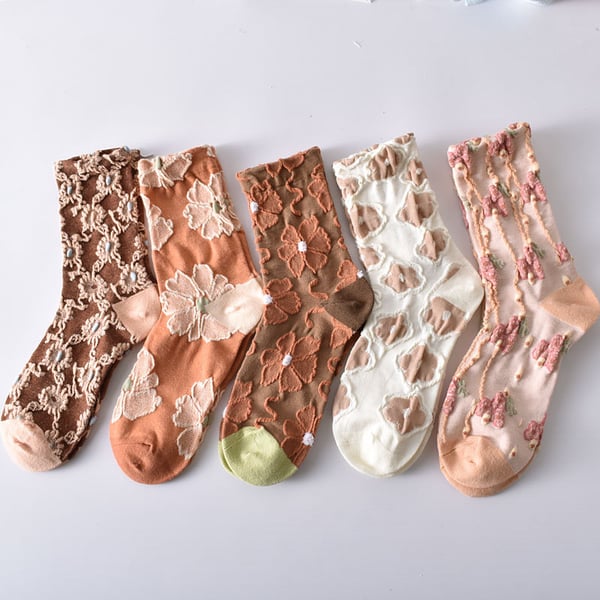 Black Friday Sale 50%OFF-5 Pairs Women's Elegant Embossed Floral Cotton Socks