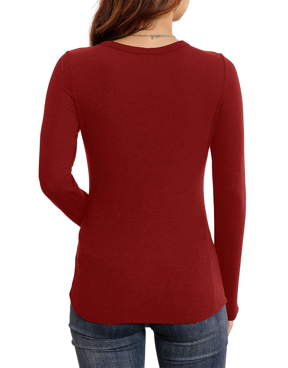 Women's Long Sleeve Stretch Slim Round Neck Ribbed Basic Shirts (BUY 3 FREE SHIPPING)