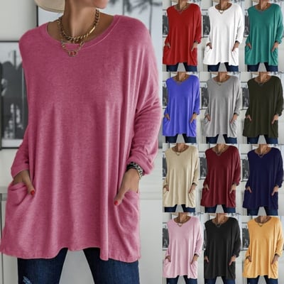 🔥HOT SALE-48% OFF-Round Neck Long Sleeve Pocket Solid T-Shirt