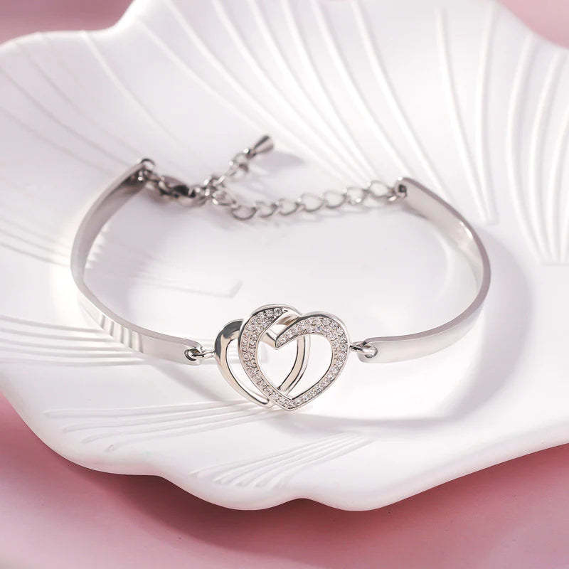 Mother & Daughter Forever Linked Together Double Heart Bracelet