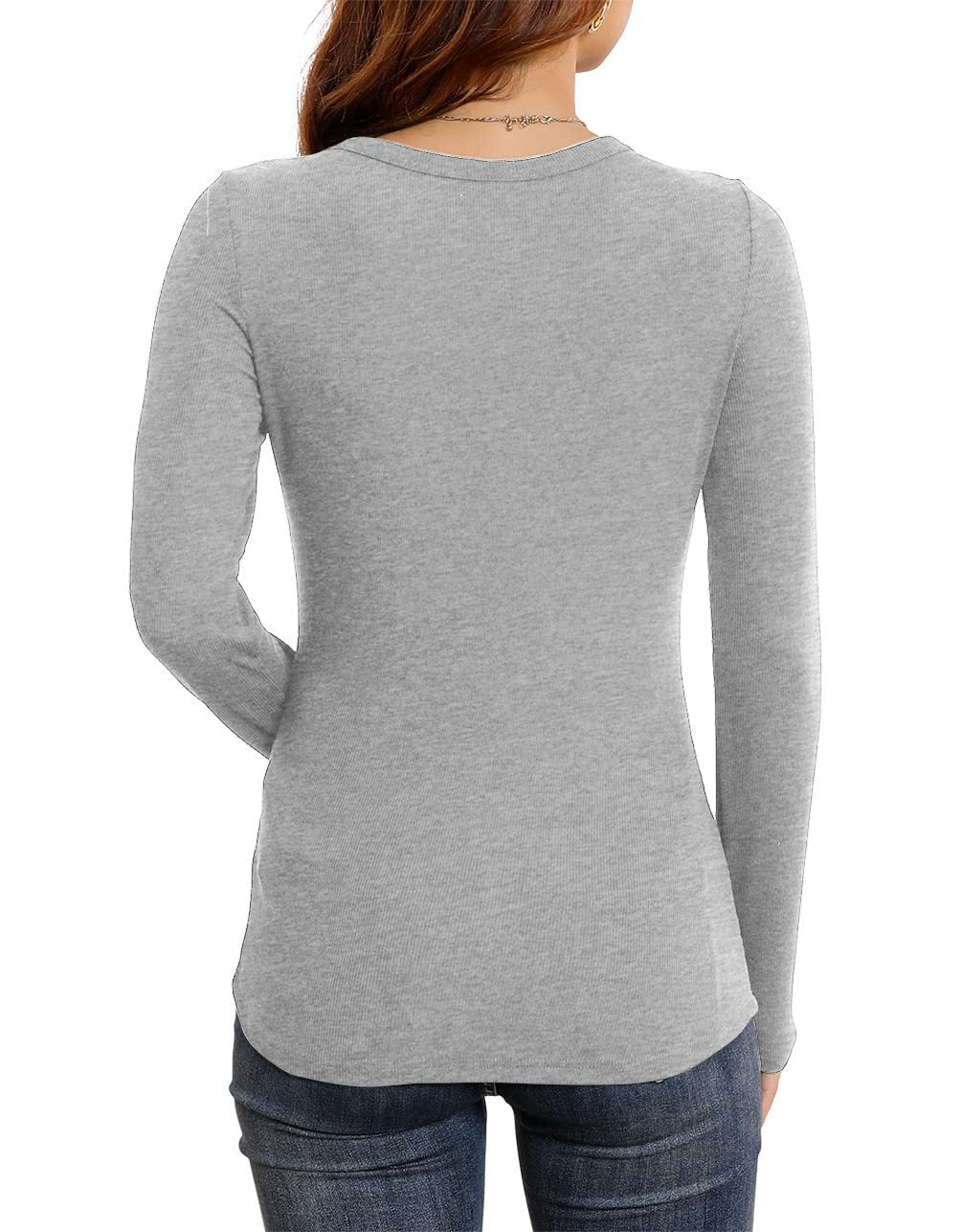 Women's Long Sleeve Stretch Slim Round Neck Ribbed Basic Shirts (BUY 3 FREE SHIPPING)