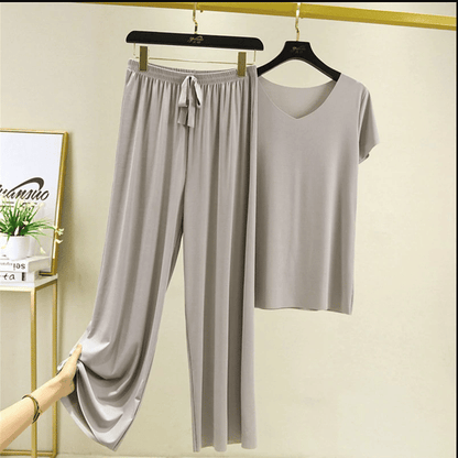 🎉LAST DAY 70% OFF - 🔥Soft Comfortable Ice Silk Short Sleeve T-Shirt Two Piece Set Loose Wide-leg Pants