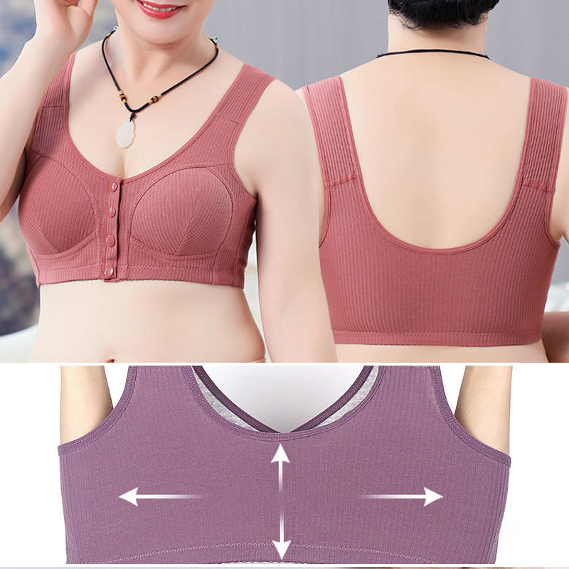 COMFORTABLE FRONT-CLOSURE WIRELESS PLUS SIZE BUTTON BRA BUY 1 GET 2 FREE(Please add 3 pcs to cart)