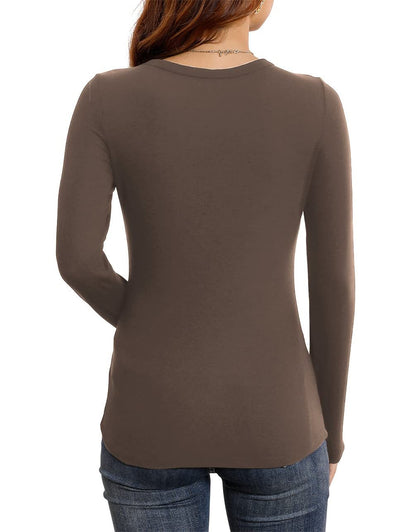 Women's Long Sleeve Stretch Slim Round Neck Ribbed Basic Shirts (BUY 3 FREE SHIPPING)