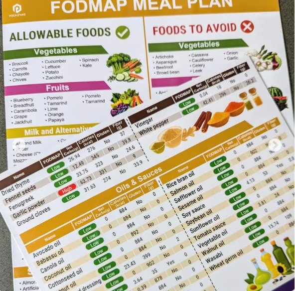 🥗Set of 2 Fodmap Chart📘IBS Symptom Relief Food List