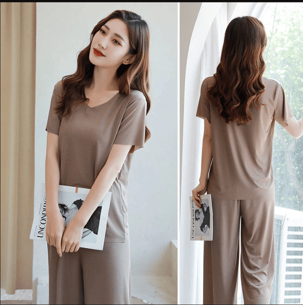 🎉LAST DAY 70% OFF - 🔥Soft Comfortable Ice Silk Short Sleeve T-Shirt Two Piece Set Loose Wide-leg Pants