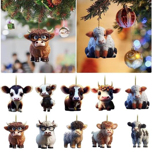 💝Mignon dessin animé vache voiture pendentif décoration d'arbre de maison, ornement d'arbre de Noël✨