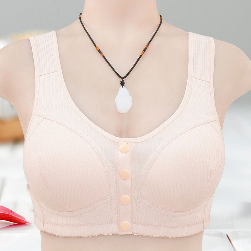 COMFORTABLE FRONT-CLOSURE WIRELESS PLUS SIZE BUTTON BRA BUY 1 GET 2 FREE(Please add 3 pcs to cart)