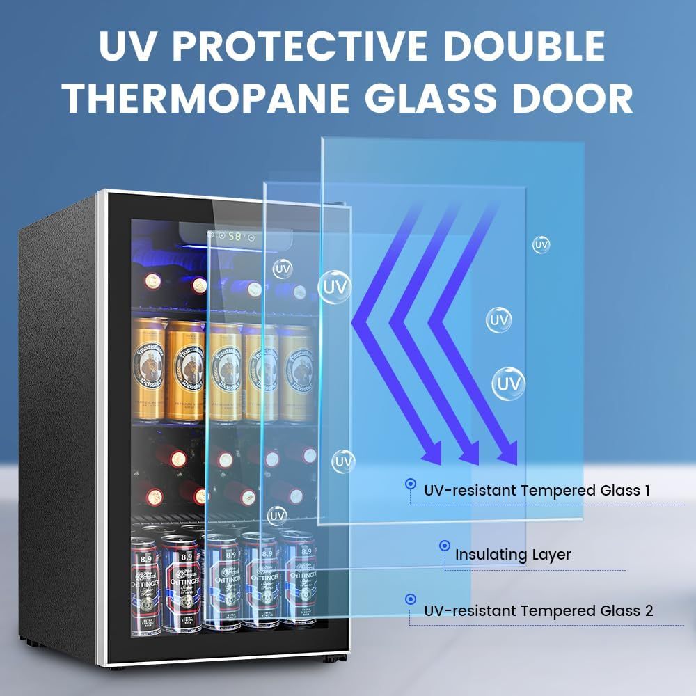 Mini Fridge 130 Can Beverage Refrigerator Cooler, 3.2 Cu.Ft Drink Fridge for Soda Wine Beer, Adjustable Temperature Control for Home Office, Black