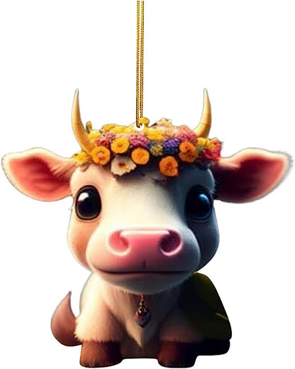 💝Mignon dessin animé vache voiture pendentif décoration d'arbre de maison, ornement d'arbre de Noël✨