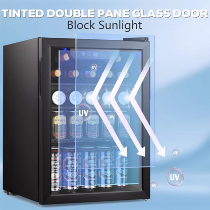 Mini Fridge 130 Can Beverage Refrigerator Cooler, 3.2 Cu.Ft Drink Fridge for Soda Wine Beer, Adjustable Temperature Control for Home Office, Black