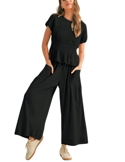 Limited time sale🔥Women's Pleated Top Wide Leg Pants Set with Pockets（Buy 2 Free Shipping）