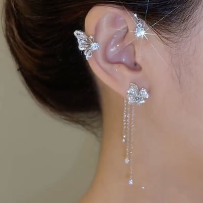 🦋 BUTTERFLY FLOWER TASSEL SHINY ZIRCON EARRINGS