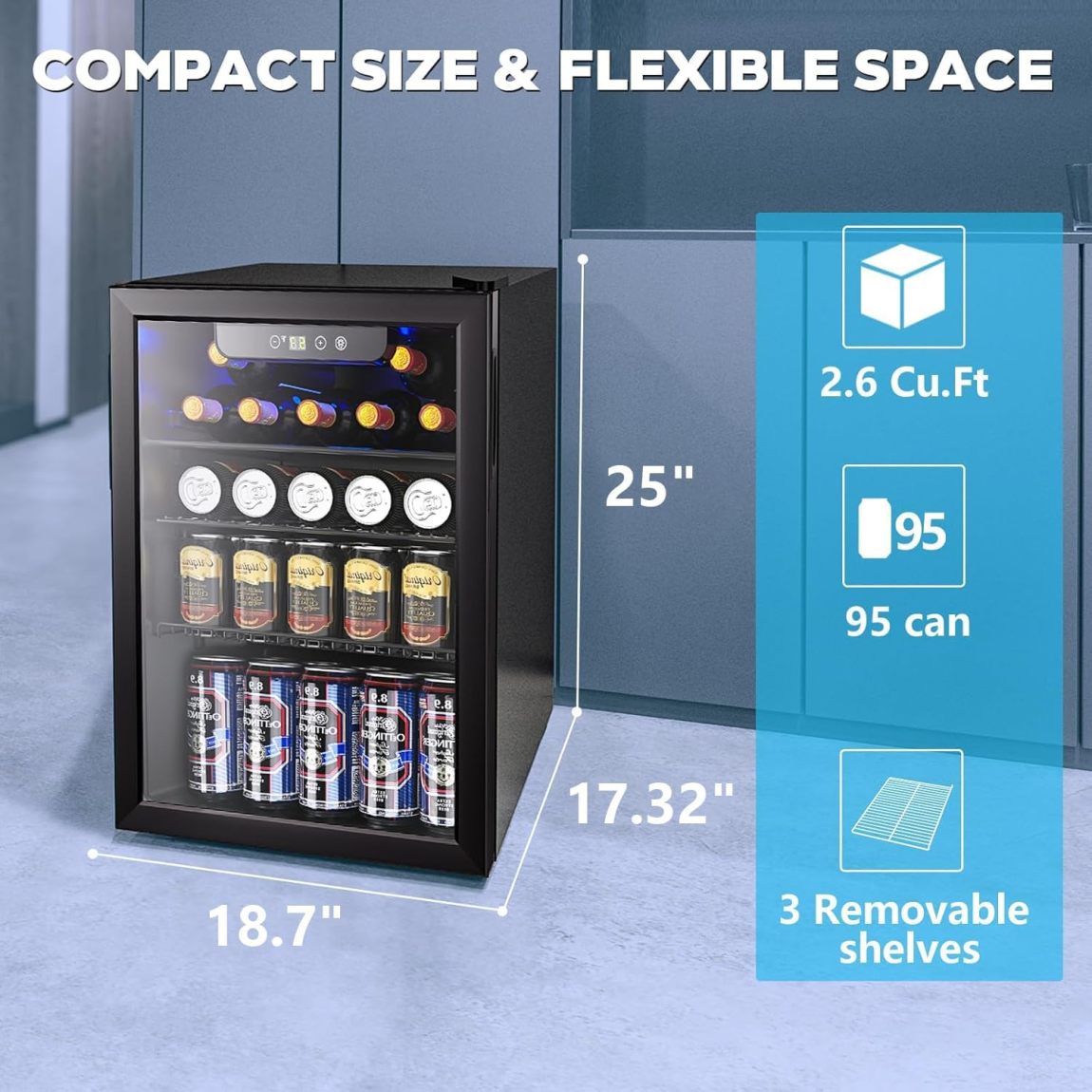 Mini Fridge 130 Can Beverage Refrigerator Cooler, 3.2 Cu.Ft Drink Fridge for Soda Wine Beer, Adjustable Temperature Control for Home Office, Black