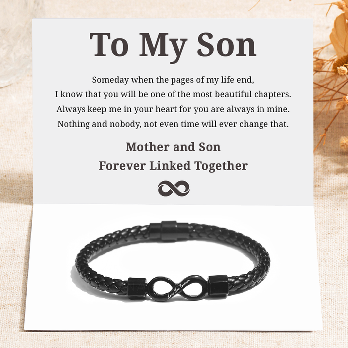 Mother and Son "Love You Forever" Infinity Leather Bracelet