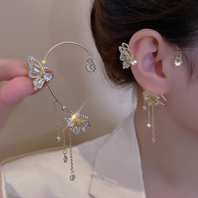 🦋 BUTTERFLY FLOWER TASSEL SHINY ZIRCON EARRINGS