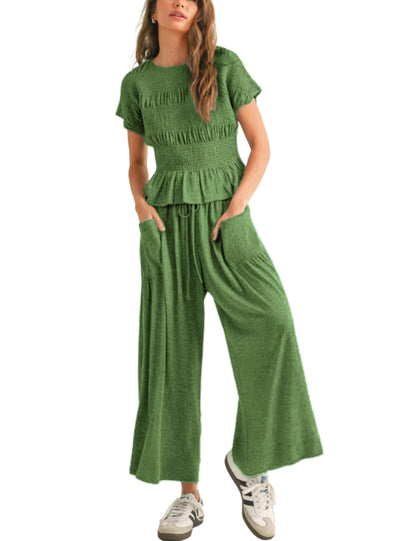 Limited time sale🔥Women's Pleated Top Wide Leg Pants Set with Pockets（Buy 2 Free Shipping）