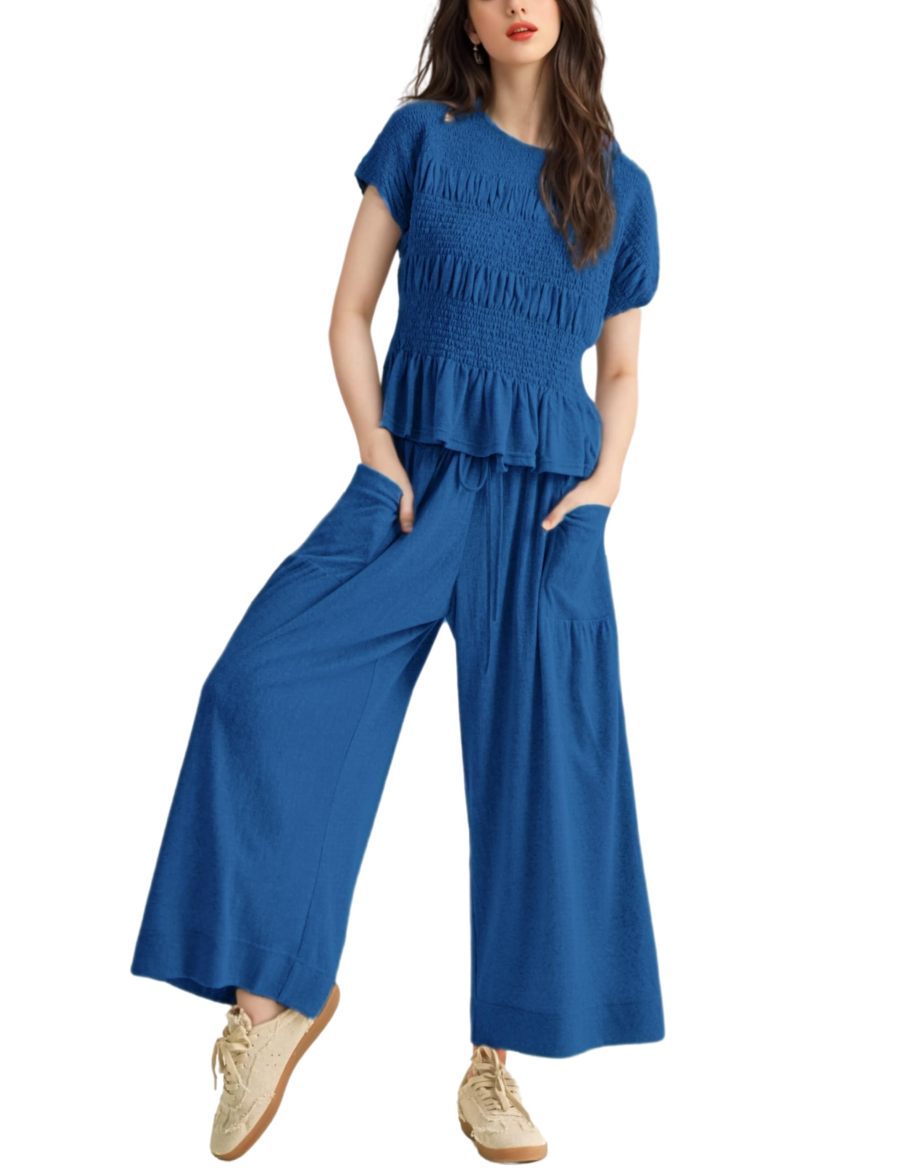 Limited time sale🔥Women's Pleated Top Wide Leg Pants Set with Pockets（Buy 2 Free Shipping）
