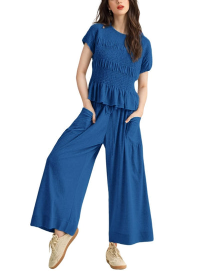 Limited time sale🔥Women's Pleated Top Wide Leg Pants Set with Pockets（Buy 2 Free Shipping）