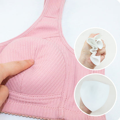 COMFORTABLE FRONT-CLOSURE WIRELESS PLUS SIZE BUTTON BRA BUY 1 GET 2 FREE(Please add 3 pcs to cart)