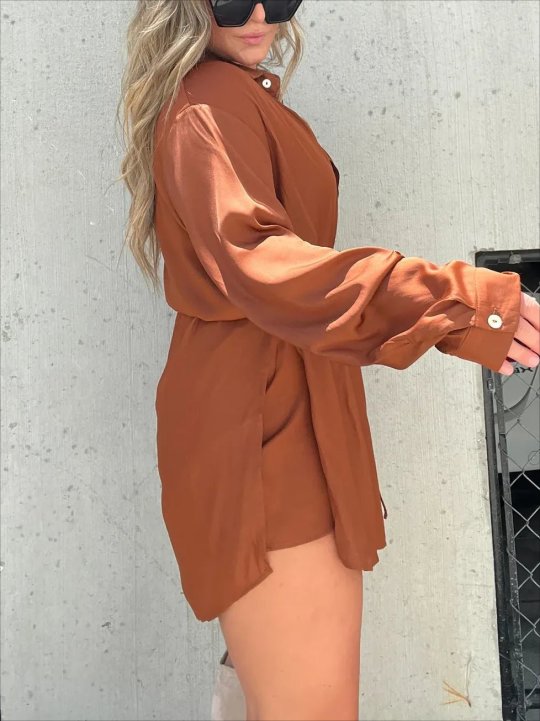 Women's Solid Color Long Sleeve Shirt Suit