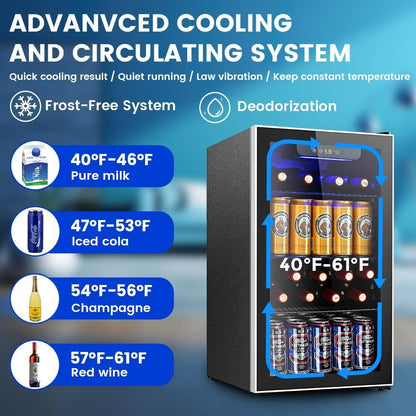 Mini Fridge 130 Can Beverage Refrigerator Cooler, 3.2 Cu.Ft Drink Fridge for Soda Wine Beer, Adjustable Temperature Control for Home Office, Black