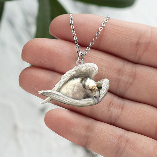 Borzoi Sleeping Angel Stainless Steel Necklace