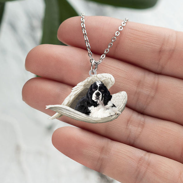 Cocker Spaniel (noir et blanc) Collier en acier inoxydable ange endormi