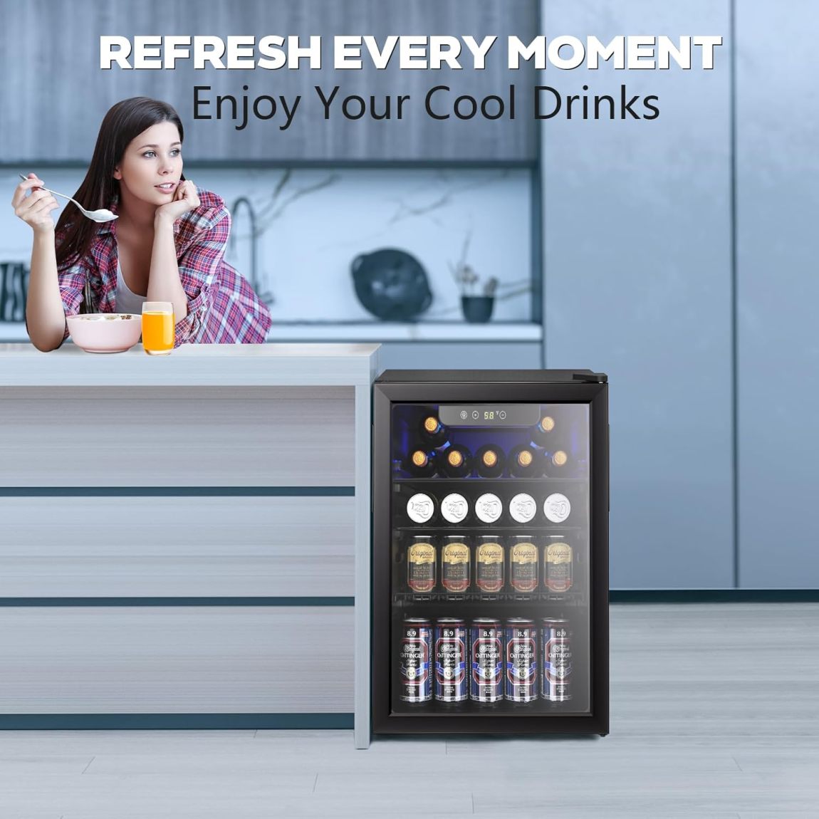 Mini Fridge 130 Can Beverage Refrigerator Cooler, 3.2 Cu.Ft Drink Fridge for Soda Wine Beer, Adjustable Temperature Control for Home Office, Black