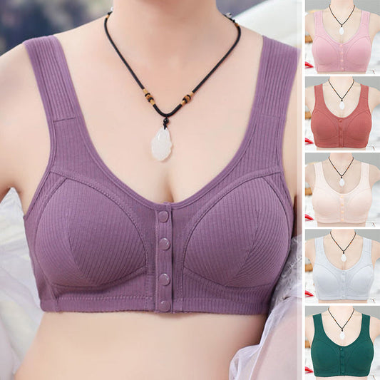 COMFORTABLE FRONT-CLOSURE WIRELESS PLUS SIZE BUTTON BRA BUY 1 GET 2 FREE(Please add 3 pcs to cart)