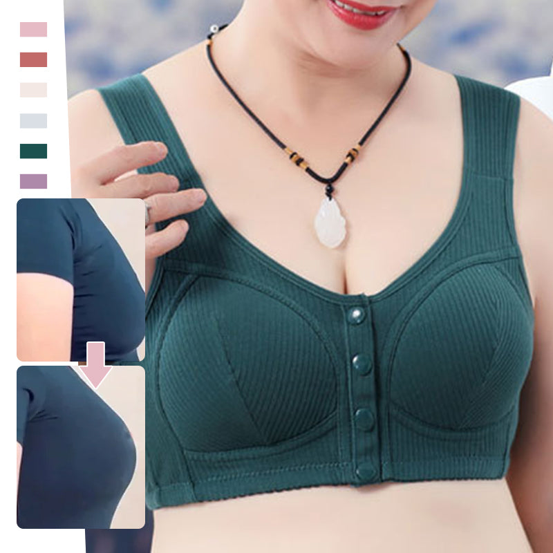 COMFORTABLE FRONT-CLOSURE WIRELESS PLUS SIZE BUTTON BRA BUY 1 GET 2 FREE(Please add 3 pcs to cart)