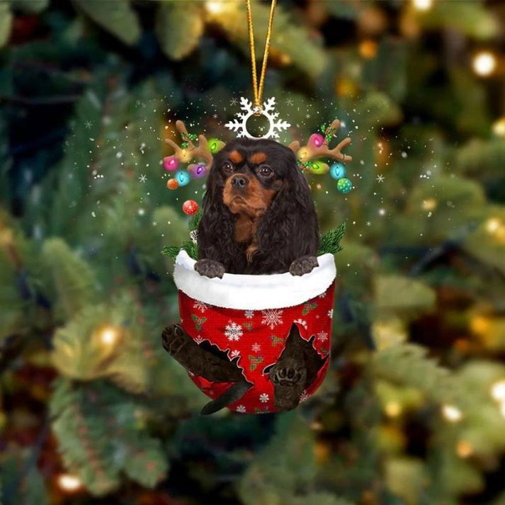 Black and Tan Cavalier In Snow Pocket Christmas Ornament