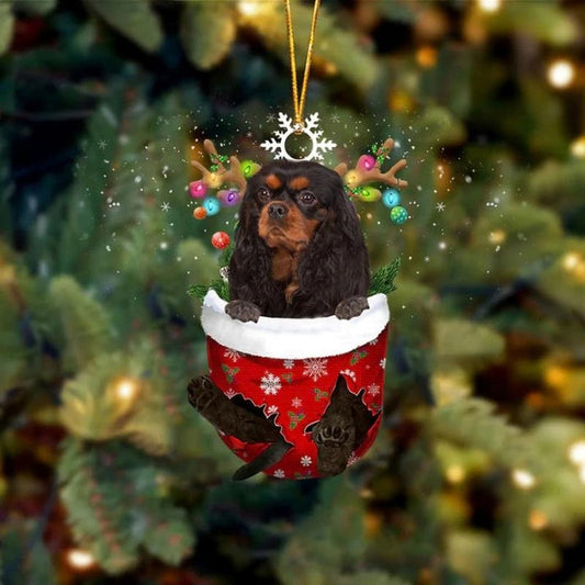 Black and Tan Cavalier In Snow Pocket Christmas Ornament