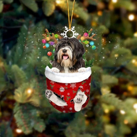 Tibetan Terrier In Snow Pocket Christmas Ornament