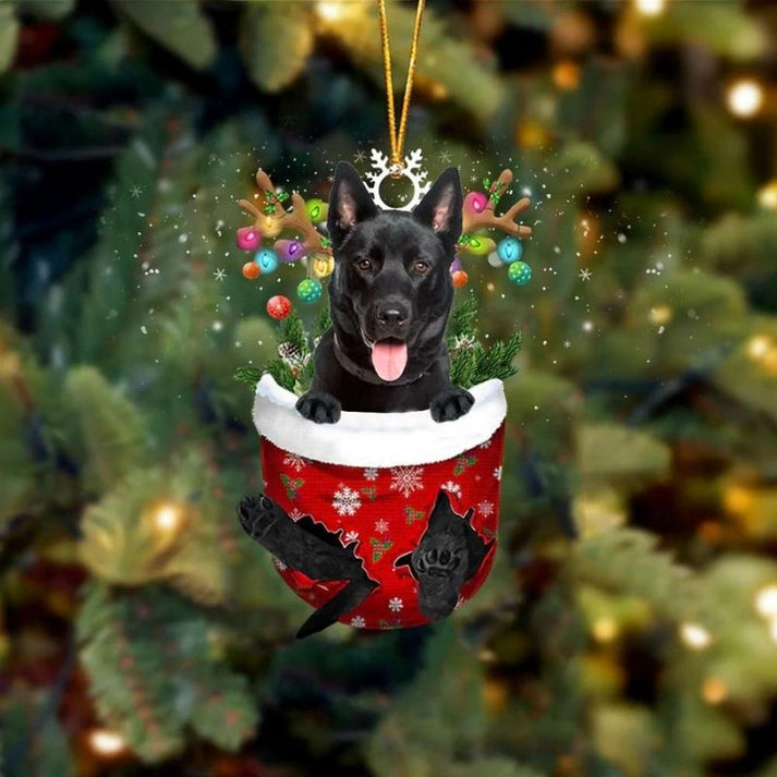 Karelian Bear Dog In Snow Pocket Christmas Ornament