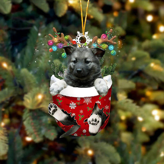 Norwegian Elkhounds In Snow Pocket Christmas Ornament 02