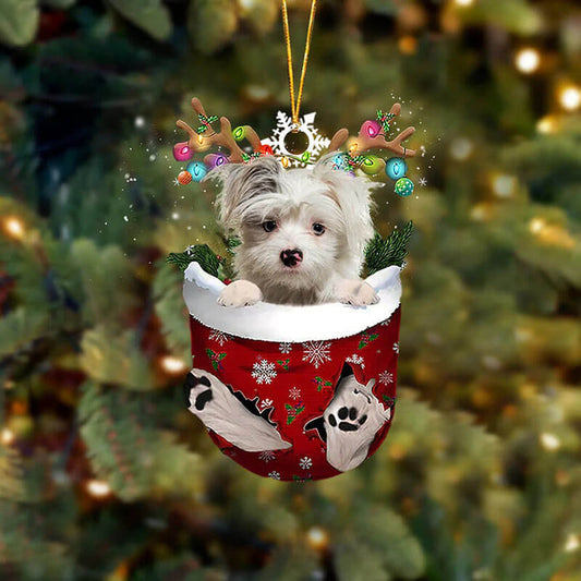 Yorkie Pom In Snow Pocket Christmas Ornament