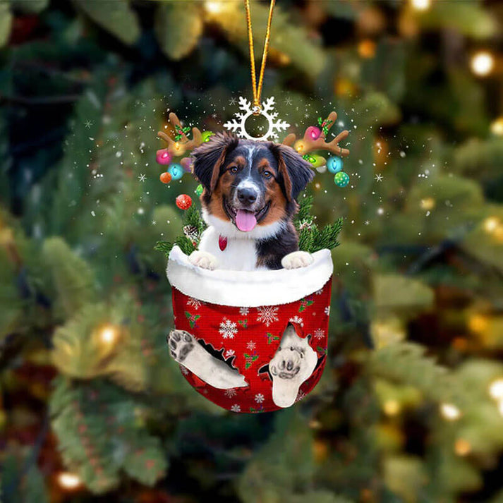 English Shepherd In Snow Pocket Christmas Ornament