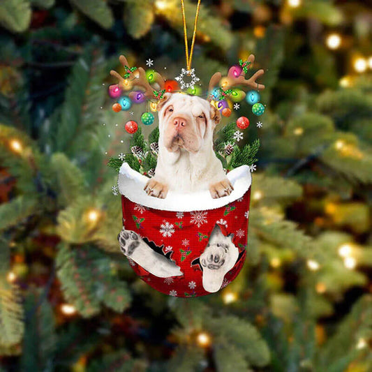 White Shar Pei In Snow Pocket Christmas Ornament