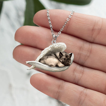 Norwegian Elkhound Sleeping Angel Stainless Steel Necklace