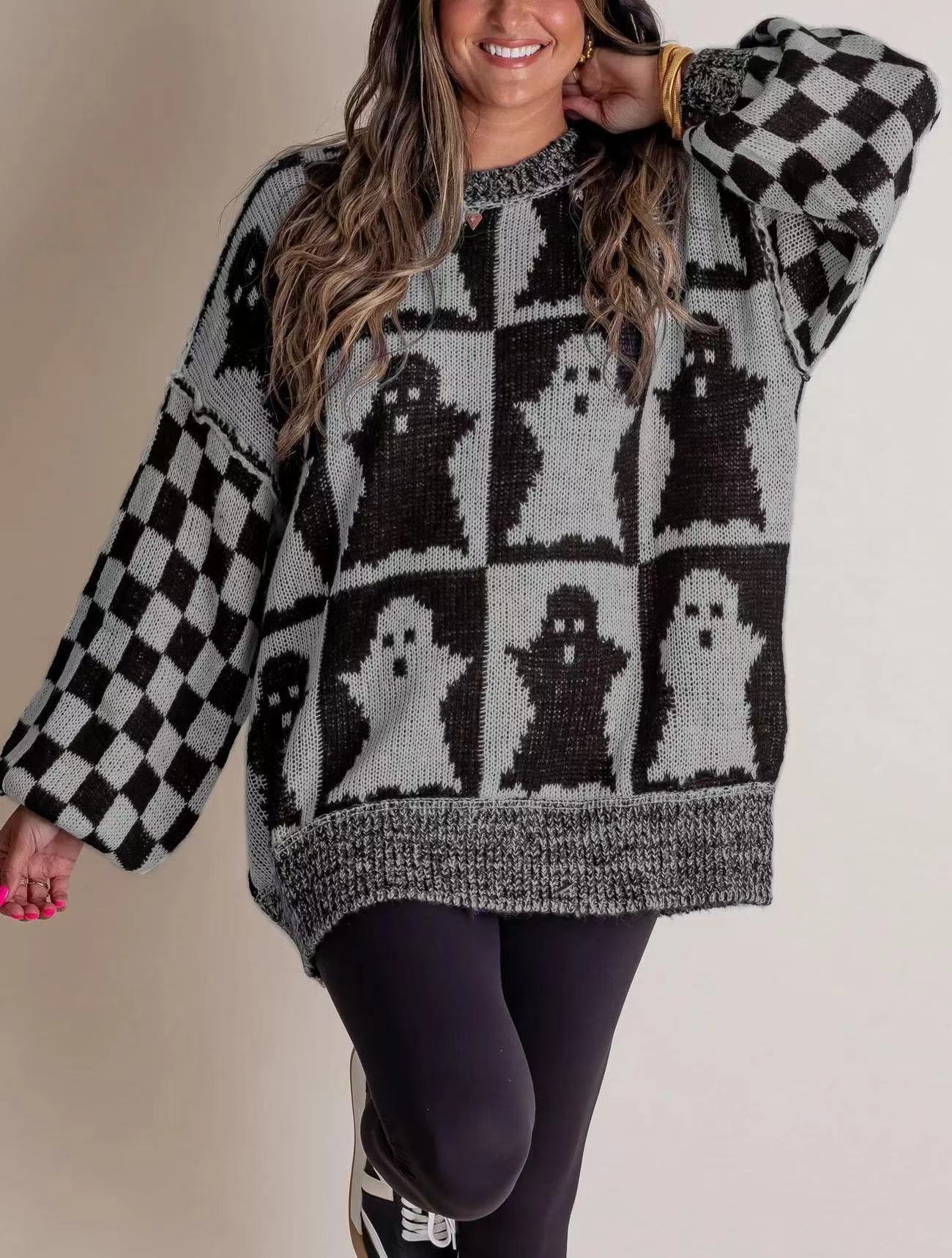 ☘️NEW ARRIVALS ✨WOMEN’S HALLOWEEN CHECKERED SWEATER-SPOOKY SEASON