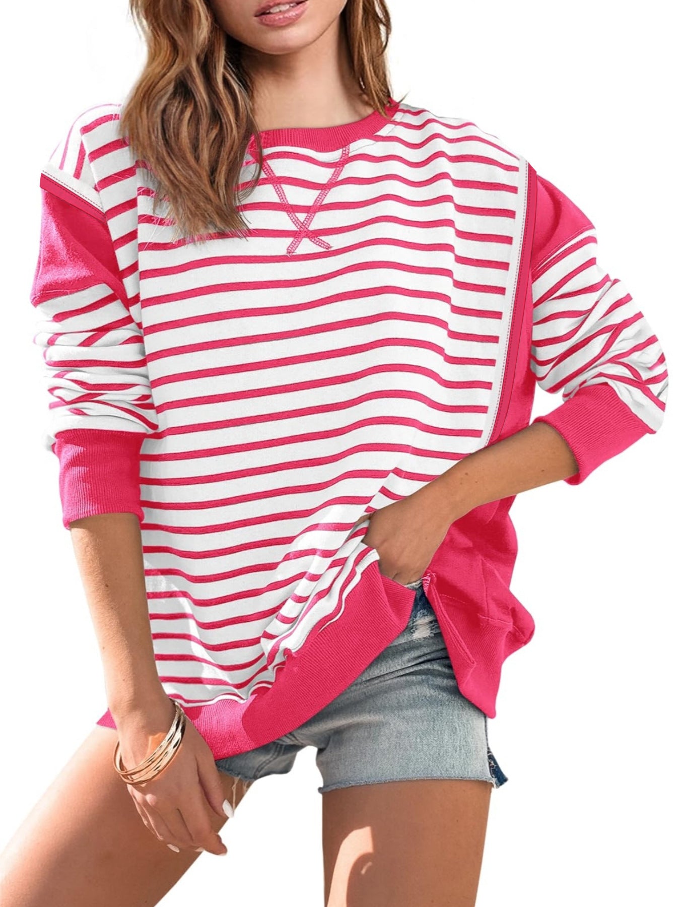 2024 STRIPED COLOR BLOCK OVERSIZED SWEATSHIRT(BUY 2 FREE SHIPPING)