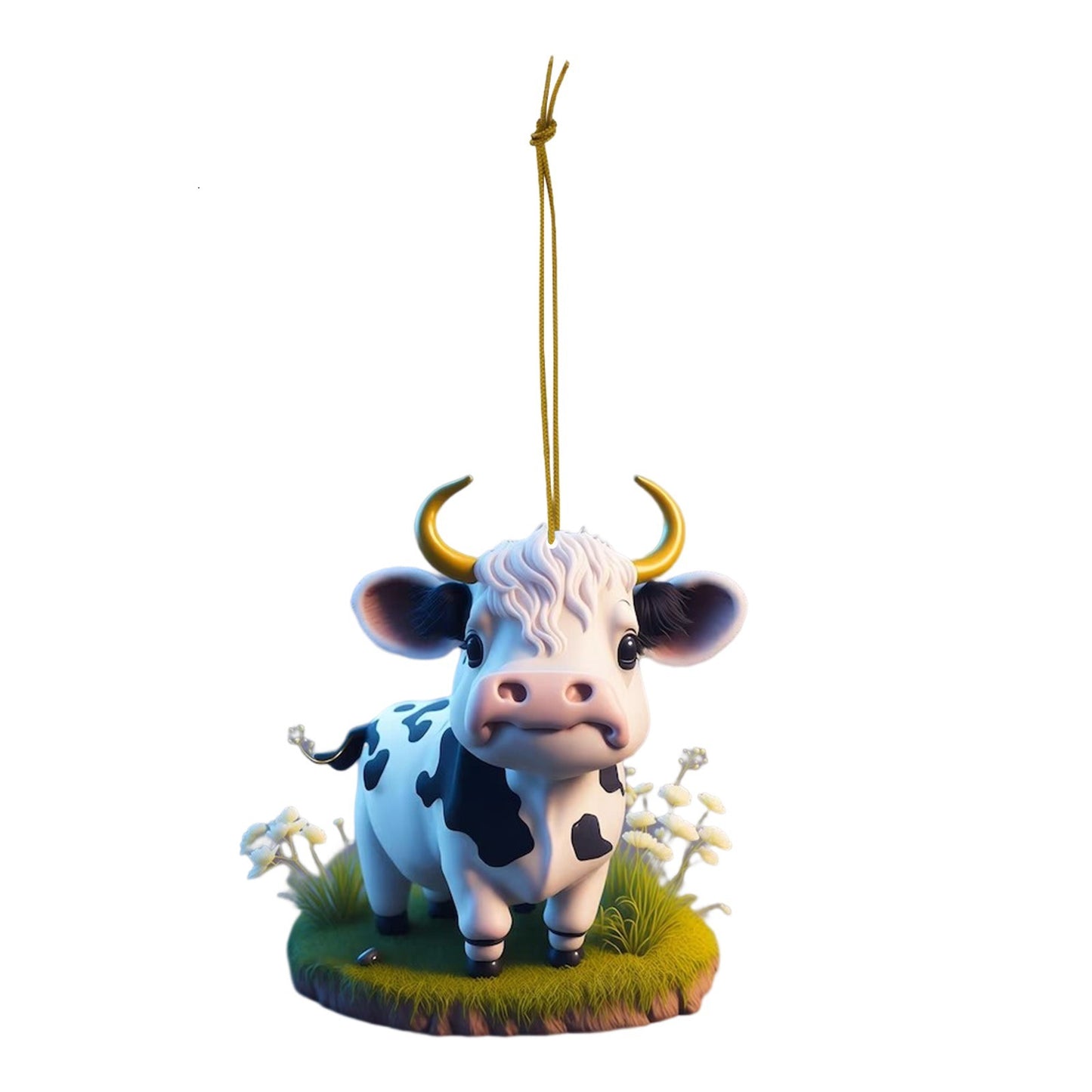 💝Mignon dessin animé vache voiture pendentif décoration d'arbre de maison, ornement d'arbre de Noël✨