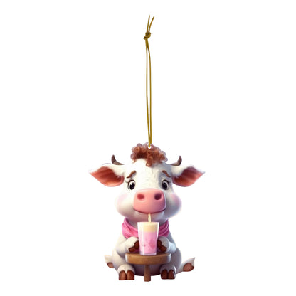 💝Mignon dessin animé vache voiture pendentif décoration d'arbre de maison, ornement d'arbre de Noël✨