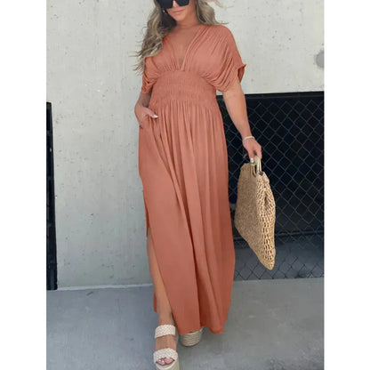 New Slit V-Neck Effortless Maxi Long Dress (Buy 2 Free Shipping)