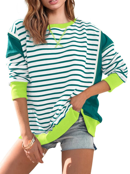 2024 STRIPED COLOR BLOCK OVERSIZED SWEATSHIRT(BUY 2 FREE SHIPPING)