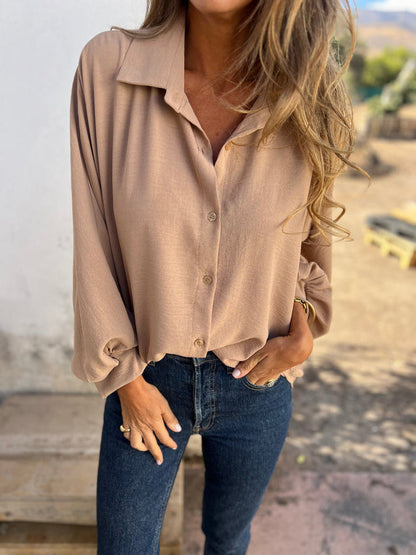 Solid Stylish Long Sleeve Loose Type Women Shirt (🔥Buy 2 Free Shipping🔥)