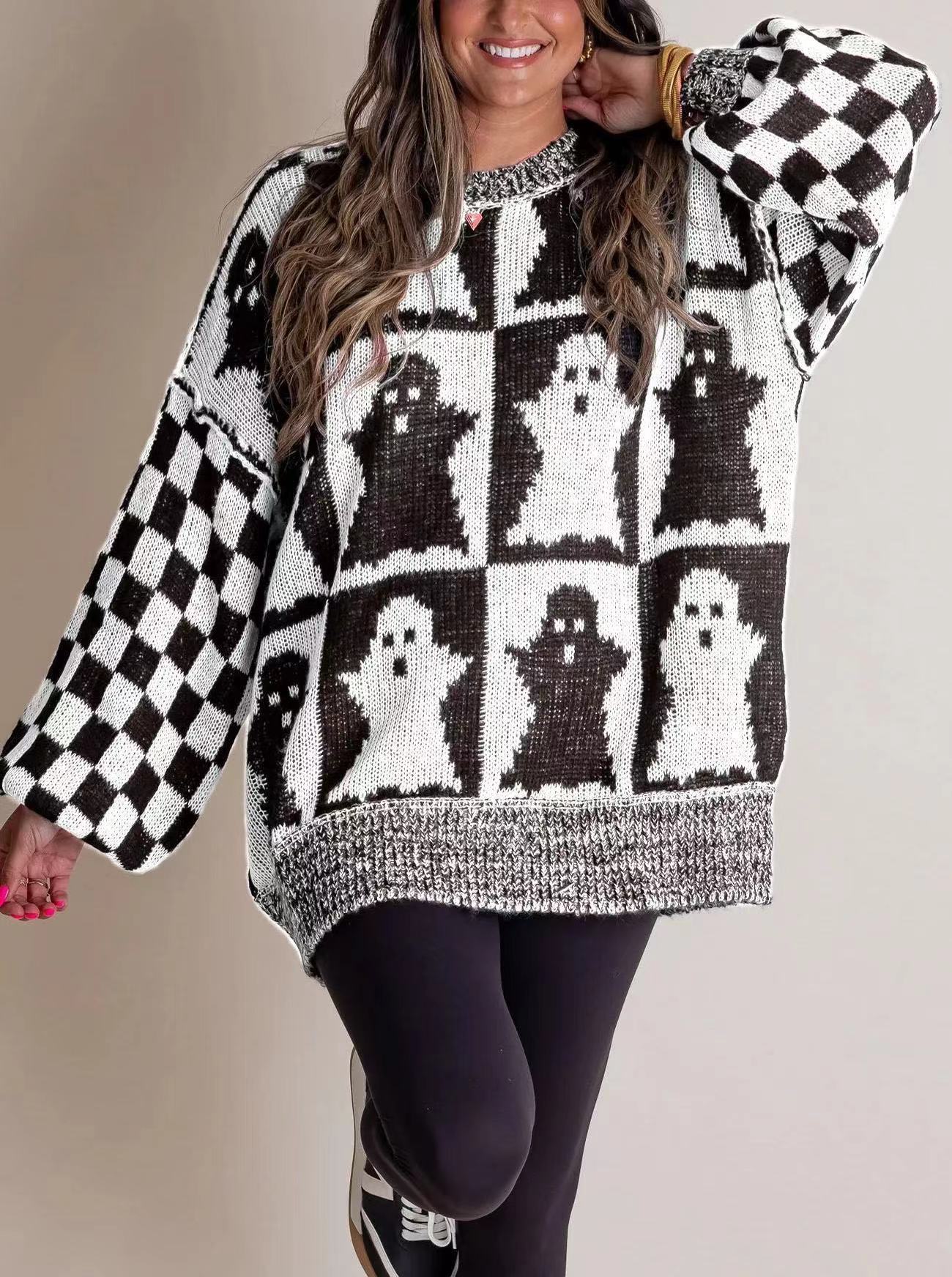 ☘️NEW ARRIVALS ✨WOMEN’S HALLOWEEN CHECKERED SWEATER-SPOOKY SEASON