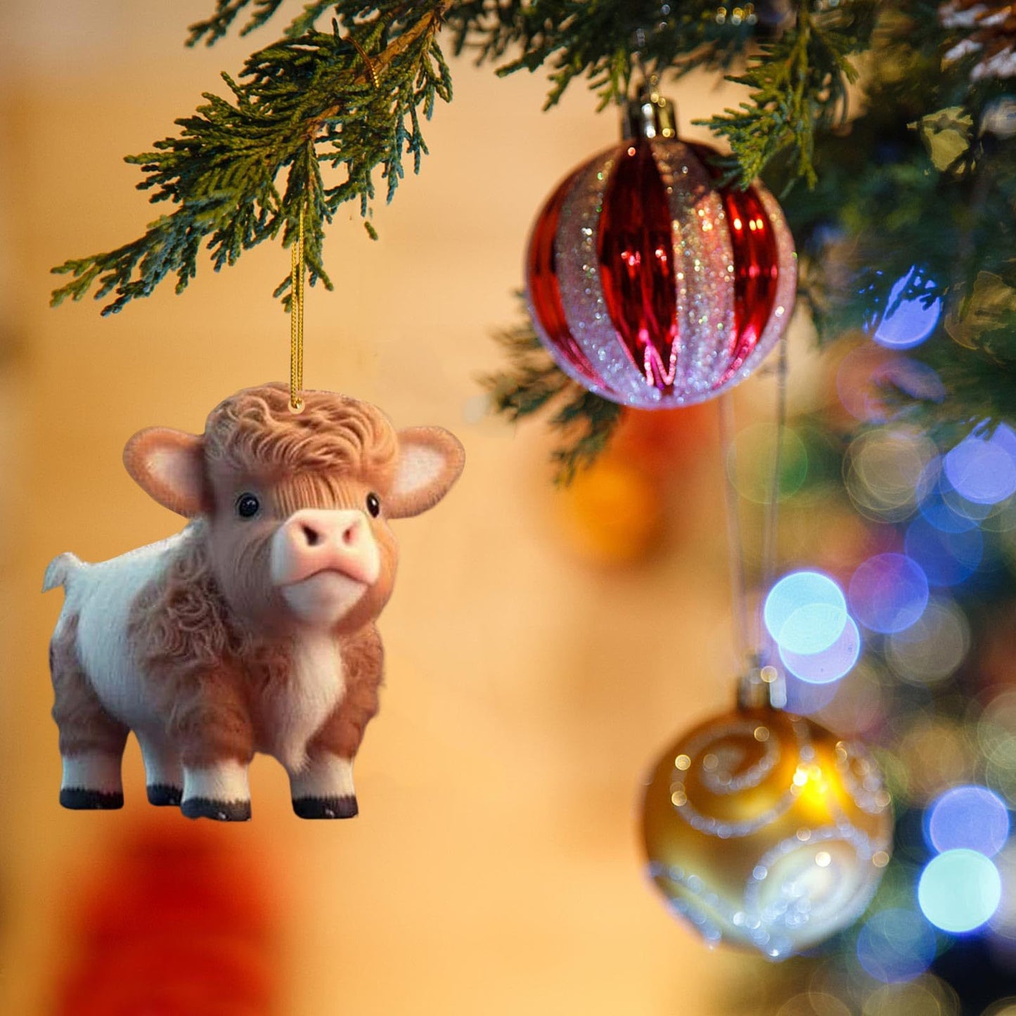 💝Mignon dessin animé vache voiture pendentif décoration d'arbre de maison, ornement d'arbre de Noël✨